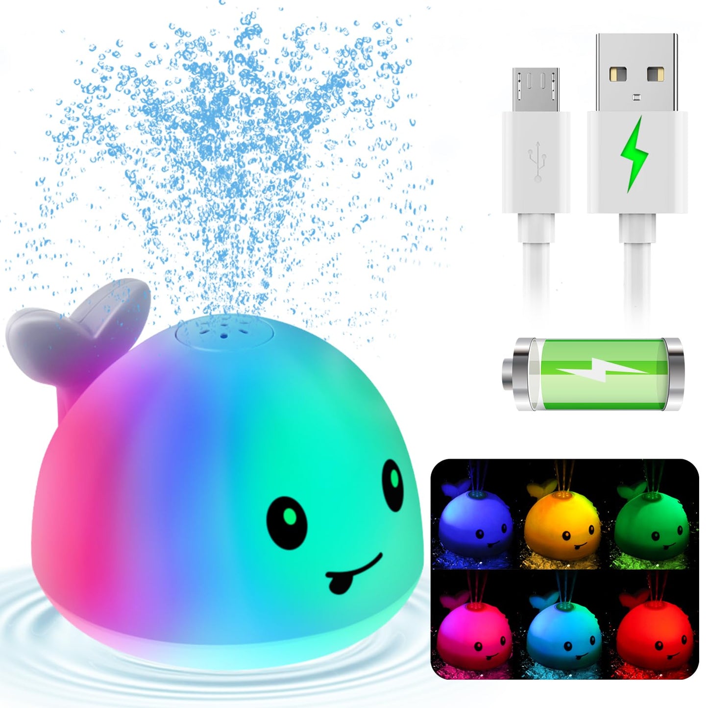 Gigilli Upgraded Baby Bath Toys, Rechargeable Light Up Bath Toys for Kids 1-3, Baby 6-12 12-18 Months Whale Bath Toy Sprinkler, Fountain Bathtub Toys Toddler Newborn Birthday Gifts