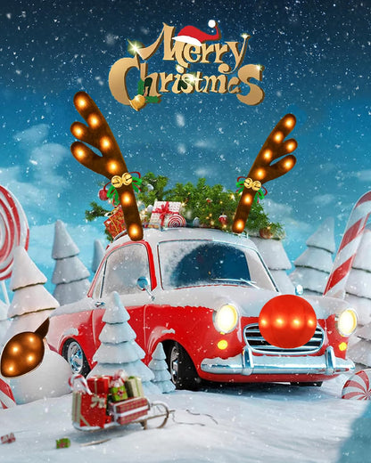 Christmas Reindeer Antlers Car Decoration Kit, Waterproof LED Lights Nose Vehicle with Jingle Bells Rudolph, Auto Holiday Accessories for SUV Van Truck Decor Warm White