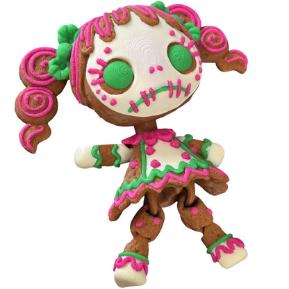 Articulated Twisty Creepy Gingerbread Girl Figurine – Spooky Charming Candycore Aesthetic Holiday Shelf Decor - 3D Printed in Canada