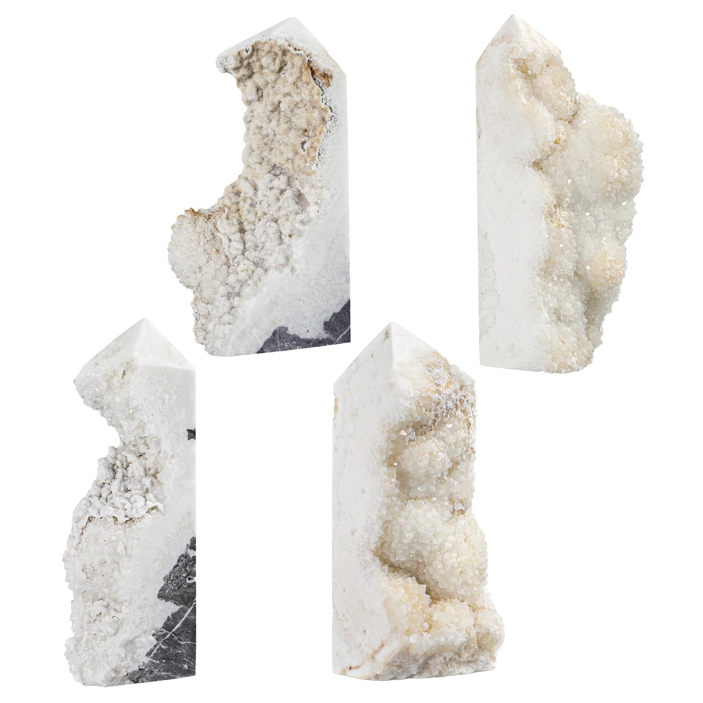 rockcloud Natural Rock Crystal Geode Obelisk Stone, Irregular Reiki Crystal Quartz Cluster Mineral Specimen for Home Office Decor, 0.66-0.88 lb