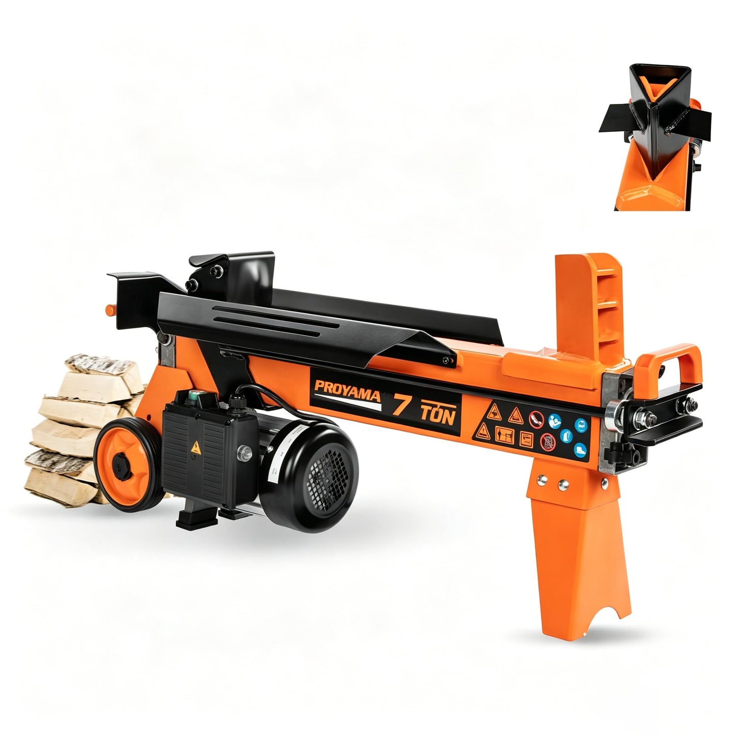 PROYAMA Log Splitter 7 Ton with Stand, Wood Splitter Electric Powered, Hydraulic Ram, Firewood Splitting Machine Black Stand Wood Splitter