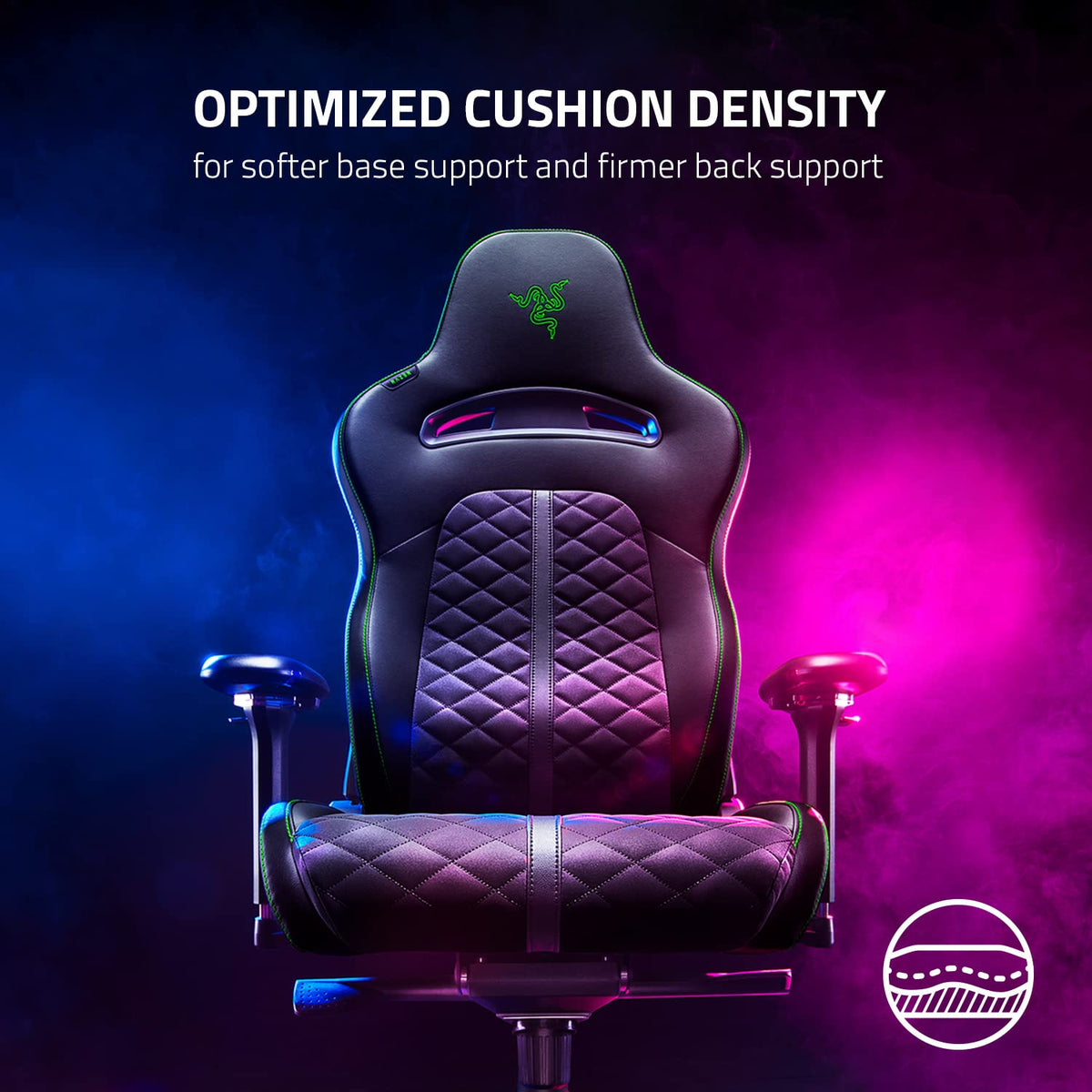 Razer Enki Gaming Chair: All-Day Comfort - Built-in Lumbar Arch - Optimized Cushion Density - Dual-Textured, Eco-Friendly Synthetic Leather - Reactive Seat Tilt & 152-Degree Recline - Black/Green