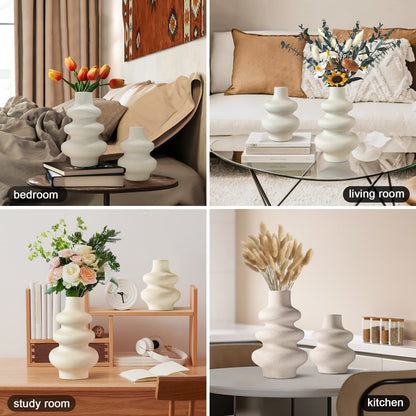 Ceramic Vases Set of 2-White Vase for Modern Home Decor, Flower Vases for Aesthetic Room Decor,Boho Decor Wedding Dinner Table Party Office Centerpiece Table Decorations (A White)