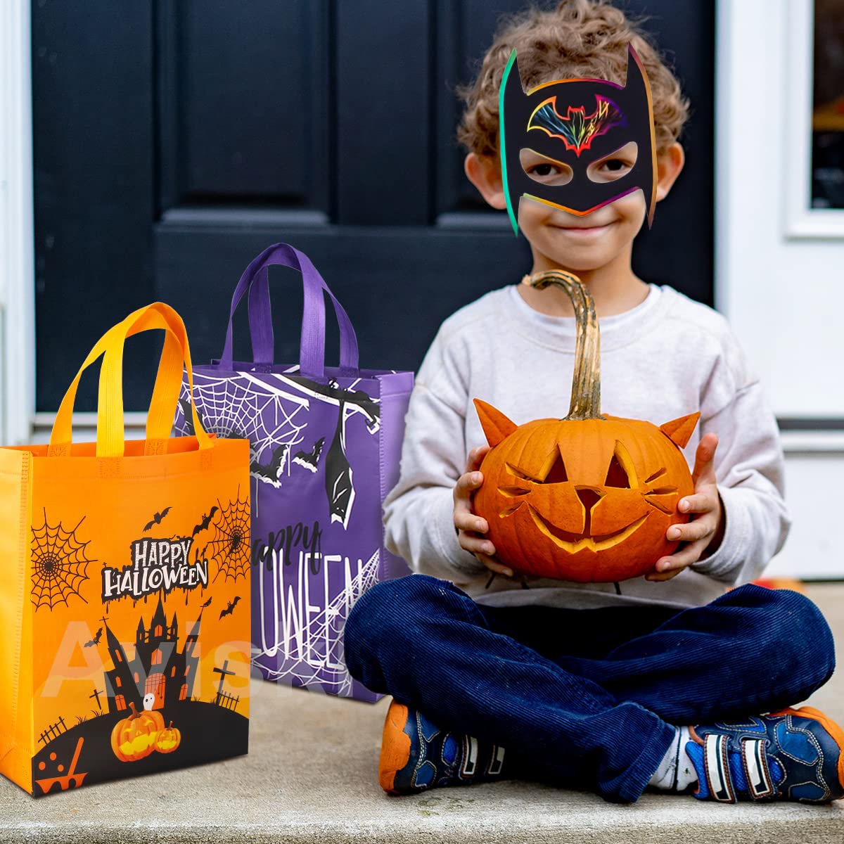 Aviski 6PCS Halloween Trick or Treat Bags, Non-Woven Large Gift Tote Bags with Handles for Gifts Wrapping, Party Supplies, 15 * 11.8 * 3.9inch