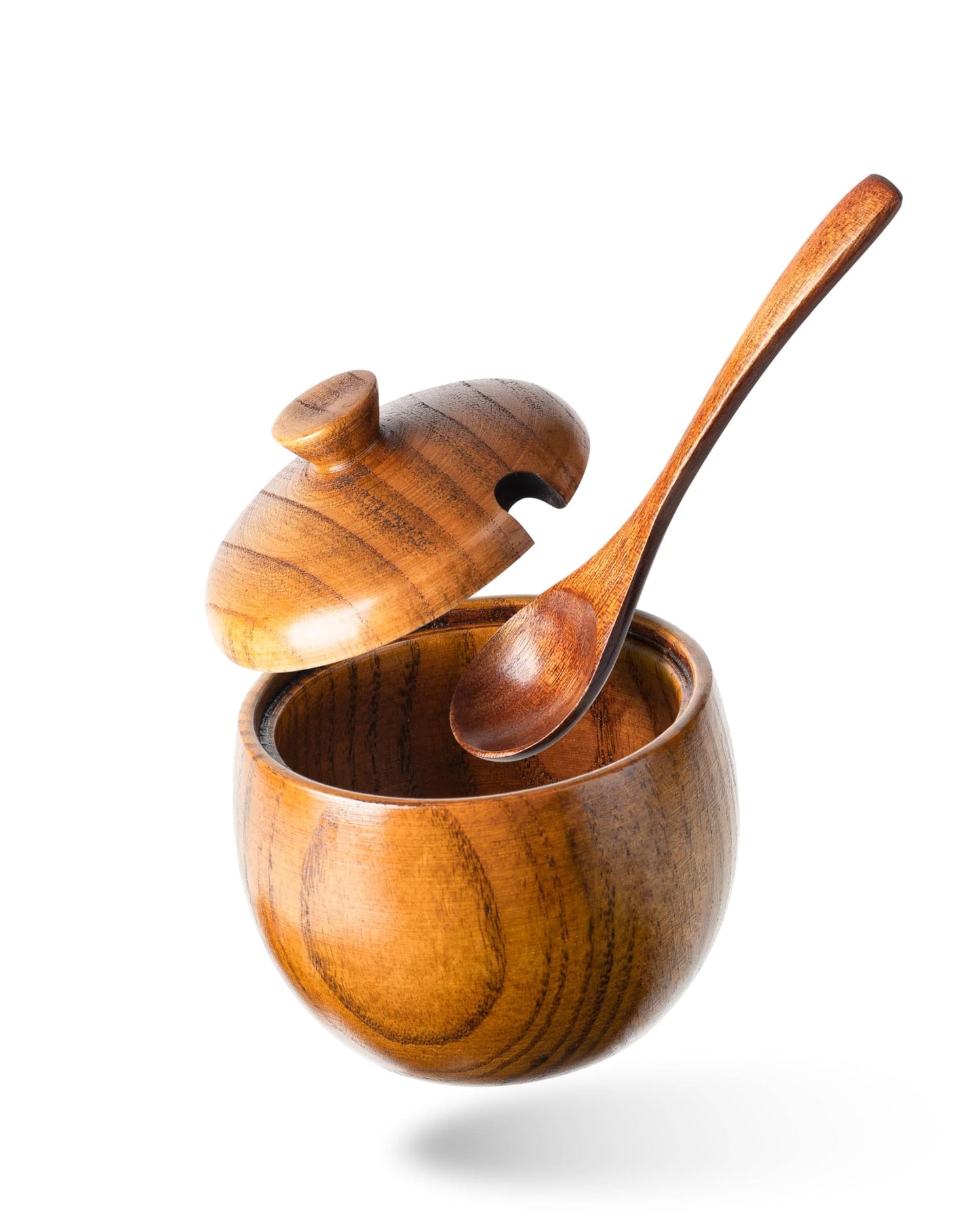 Hefild Jujube Wood Salt Container for Countertop, 6 Ounces Capacity Salt Cellar with Lid and Spoon, 3.3x3.5 inch Salt Box, Unique Salt Holder for Kitchen, Elegant Wooden Salt and Pepper Bowl