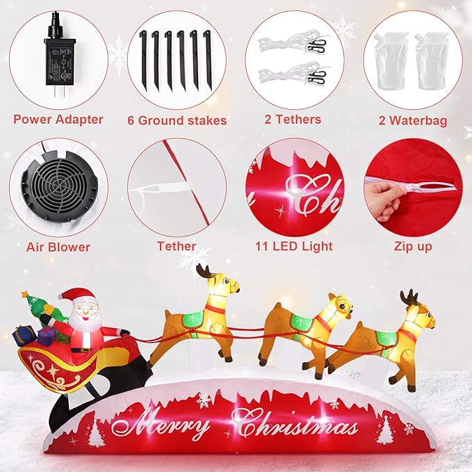 10 FT Christmas Inflatables, Santa Sleigh with Reindeer Christmas Outdoor Inflatables, LED Lights Blow up Inflatable Yard Decoration for Christmas, Long Xmas Inflatable Party Garden Lawn Home Decor