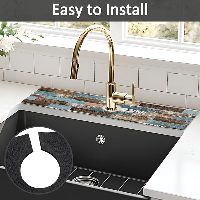 24" X 5.5" Kitchen Sink Splash Guard Faucet Mat Wood Grain Super Absorbent Fast