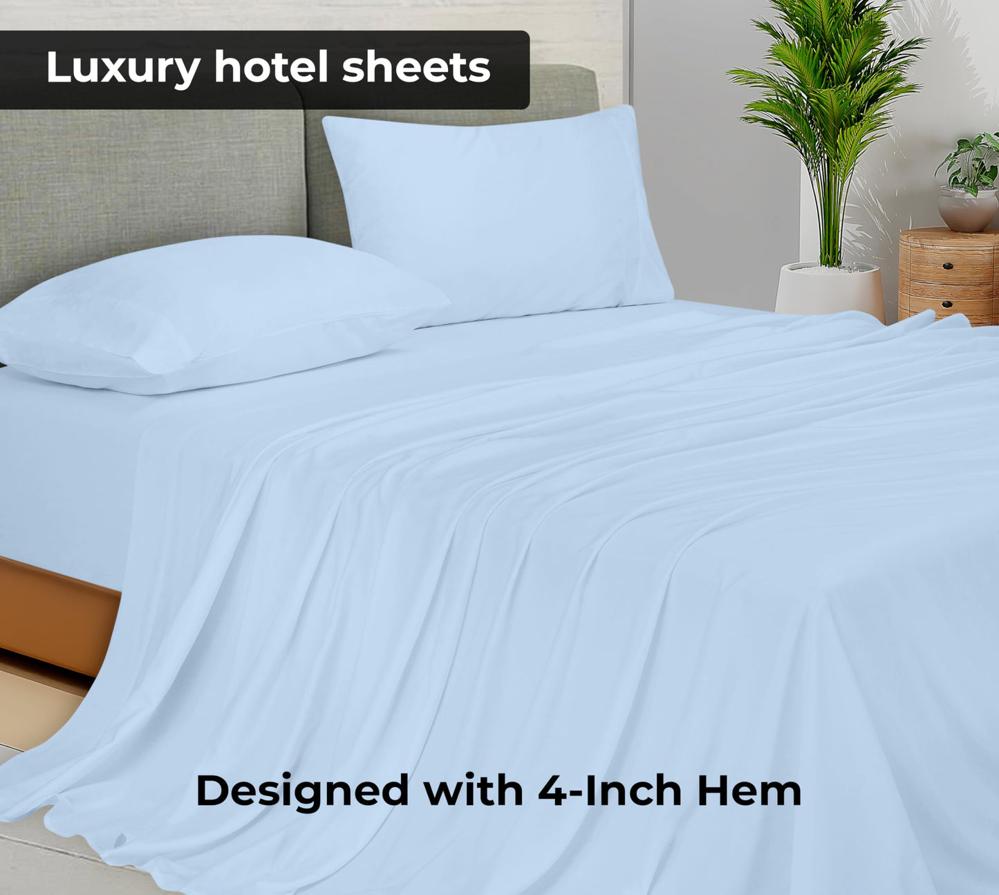 Royale Linens King Flat Sheet - Ultra Soft Brushed 1800 Microfiber Flat Sheets Only - Wrinkle Free & Stain Resistant - Hotel Quality Top Sheet for Bed (King, Lake Blue)