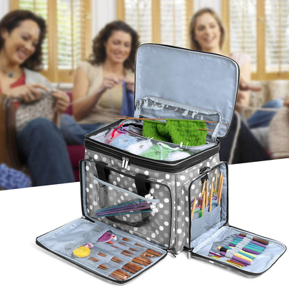 Luxja Knitting Bag - Yarn Storage Organiser for Carrying Projects, Grey Dots