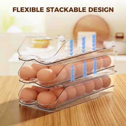 BOBELA Egg Holder for Fridge,Automatic Rolling Egg Container for Refrigerator,Clear Stackable Egg Organizer with Removable Lid for Fridge Organizers and Storage,1 pack