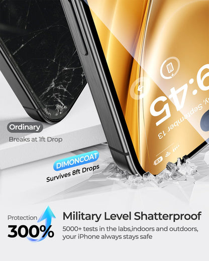 DIMONCOAT 4-PACK TOP 9H+ Glass for iPhone 15 Pro Privacy Screen Protector [Auto Alignment Kit] [10X Military Protection] UNBREAK Tempered Glass Film for iPhone 15 Pro 6.1 inch [Case Friendly]