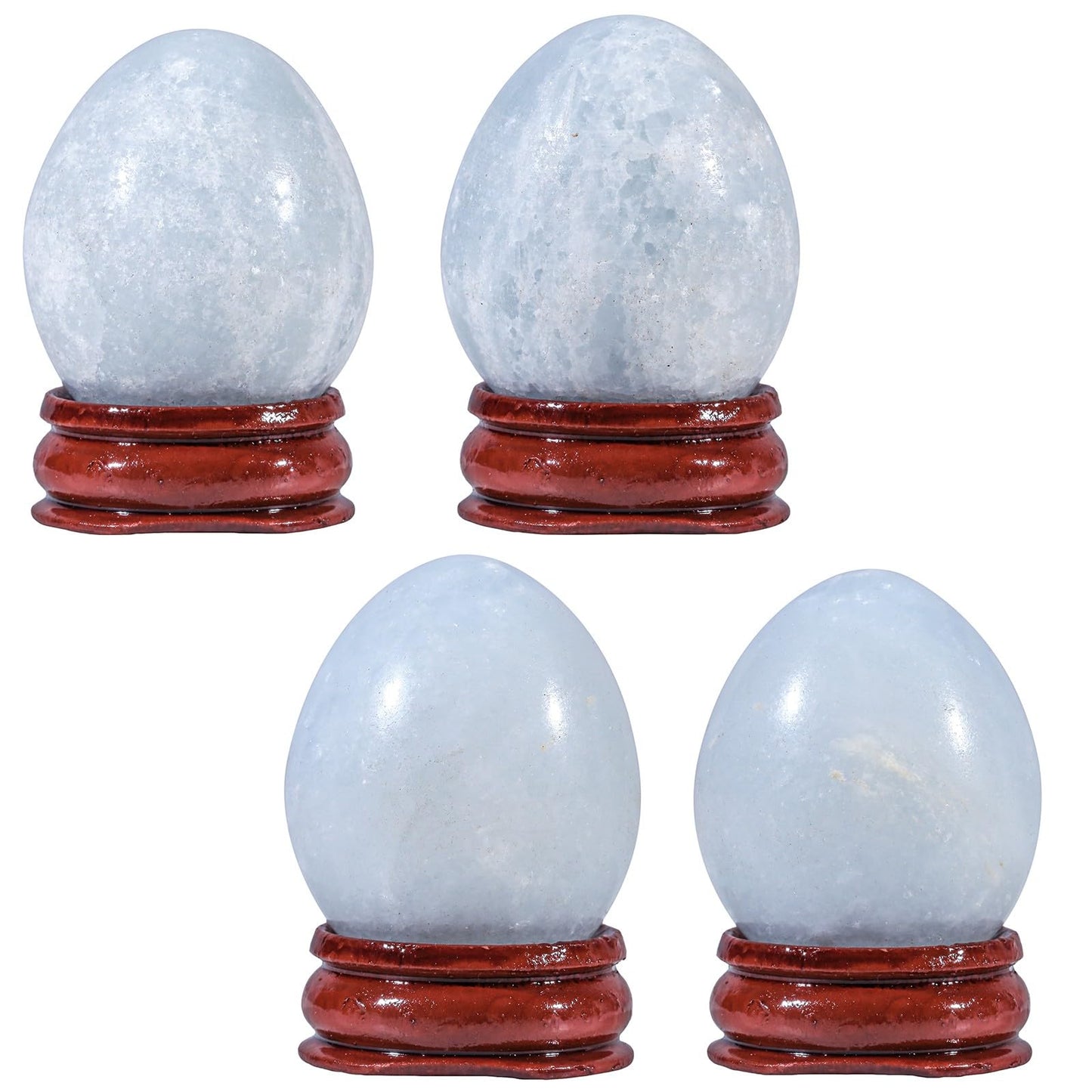 Rockcloud Natural Blue Celestite Crystal Egg Sphere with Wood Stand, Polished Stone Egg Figurine Ornament Decoration for Meditation, 30-39mm