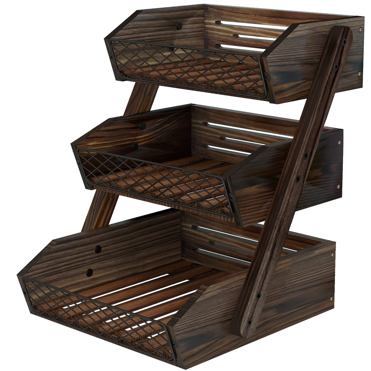 Dorhors Fruit Basket for Kitchen,Fruit Bowl,Kitchen Counter Organizer,Wooden Vegetable Holder for Countertop,Bread Storage Basket Stand(3 Tier)