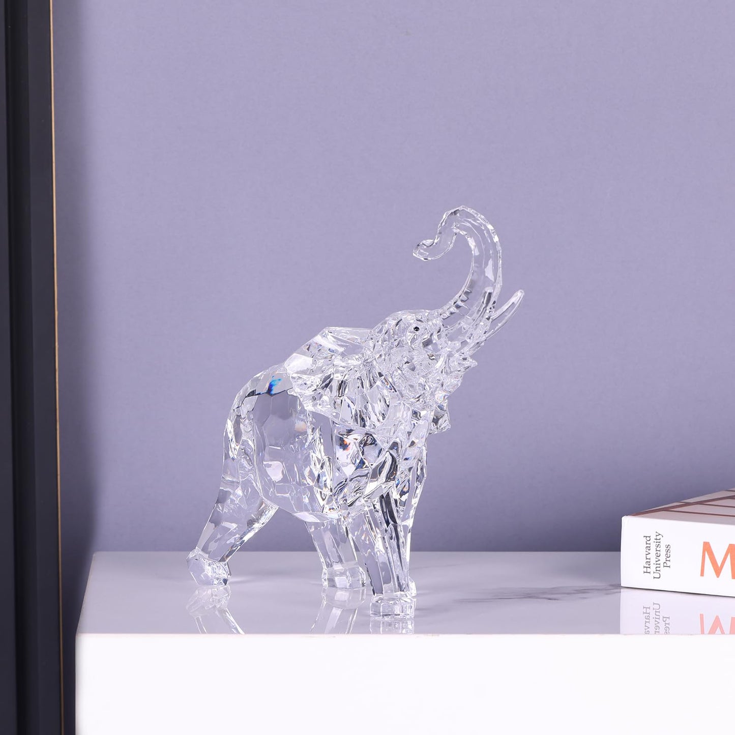 Acrylic Clear Elephant Figurines Crystal Glass Finish, High End African Statues for Home Decor, Elephant with Trunk up, Large Elephants Statue Sculpture, Lucky Gifts Office Feng Shui Elephants