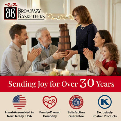 Broadway Basketeers Sympathy Gift Basket Tower – Gourmet Food Gift for Loss of Loved One – Bereavement & Condolences Gift Basket with Cookies & Snacks to Comfort Family and Friends, Kosher