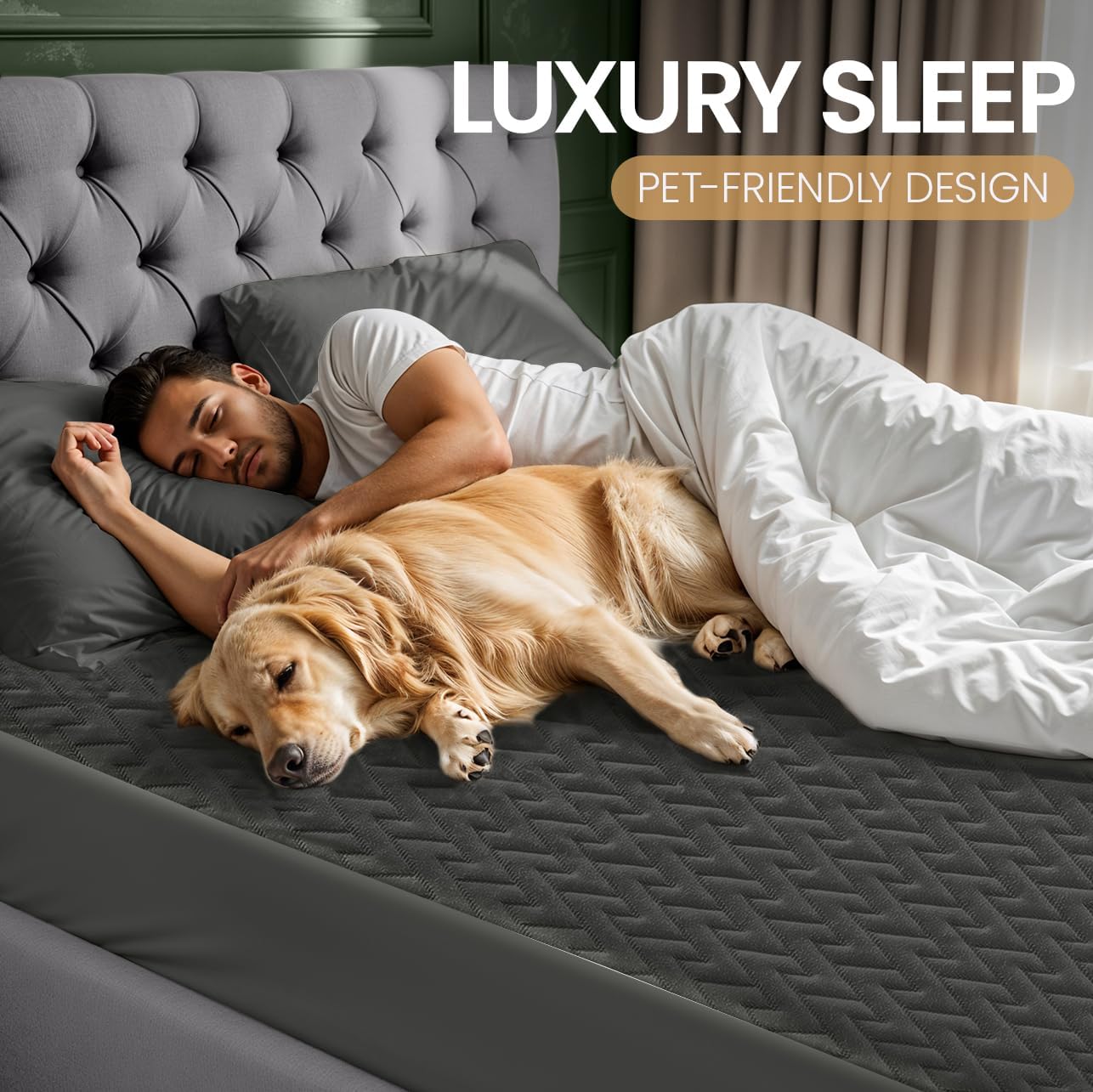 Utopia Bedding Waterproof Mattress Protector Queen Size (Gray), Premium 3D Air Soft Fabric Mattress Cover, Fits 17 Inches Deep, Breathable, Fitted Style with Stretchable Pockets