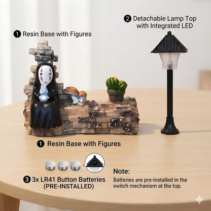 No Face Lamp, No Face Night Light Battery Operated Resin Mini Lamp, Warm White Decorative Desk Light for Bedroom, Bookshelf, Home Decor, Gift for Anime Fans