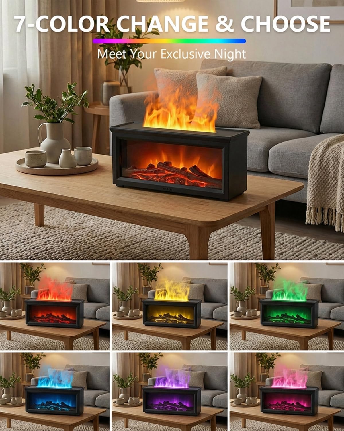 Essential Oil Diffuser, 7-Color Fireplace Fire Flame Aromatherapy Humidifier, 280ml Ultrasonic Aroma Diffuser, Cozy with Time Sets and Remote Control for Bedroom Home Yoga Office