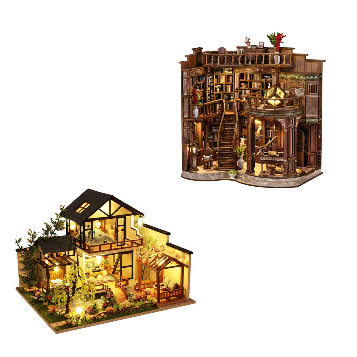 DIY Miniature House Kit, Tiny House Kit with LED, DIY Wooden Dollhouse Miniature Kit for Adults Teen, Wooden Crafts Lovely Dollhouse Kit