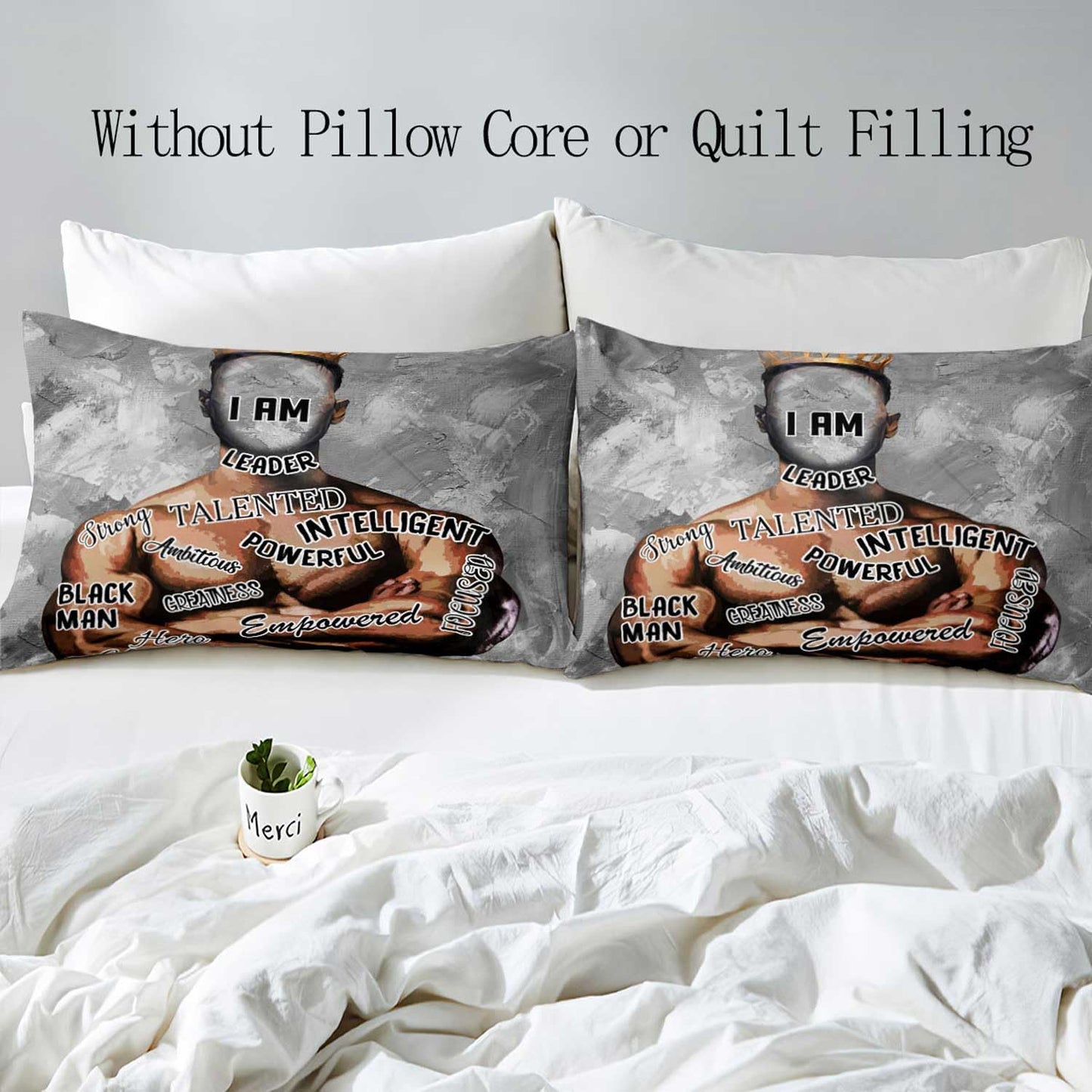 LUVIVIHOME 3PCS African American Black Man Bedding Set, King Duvet Cover, Modern Abstract Afro Black King Grey Comforter Cover, Positive Inspirational Gifts for Men Boyfriend Husband, 2 Pillow Cases