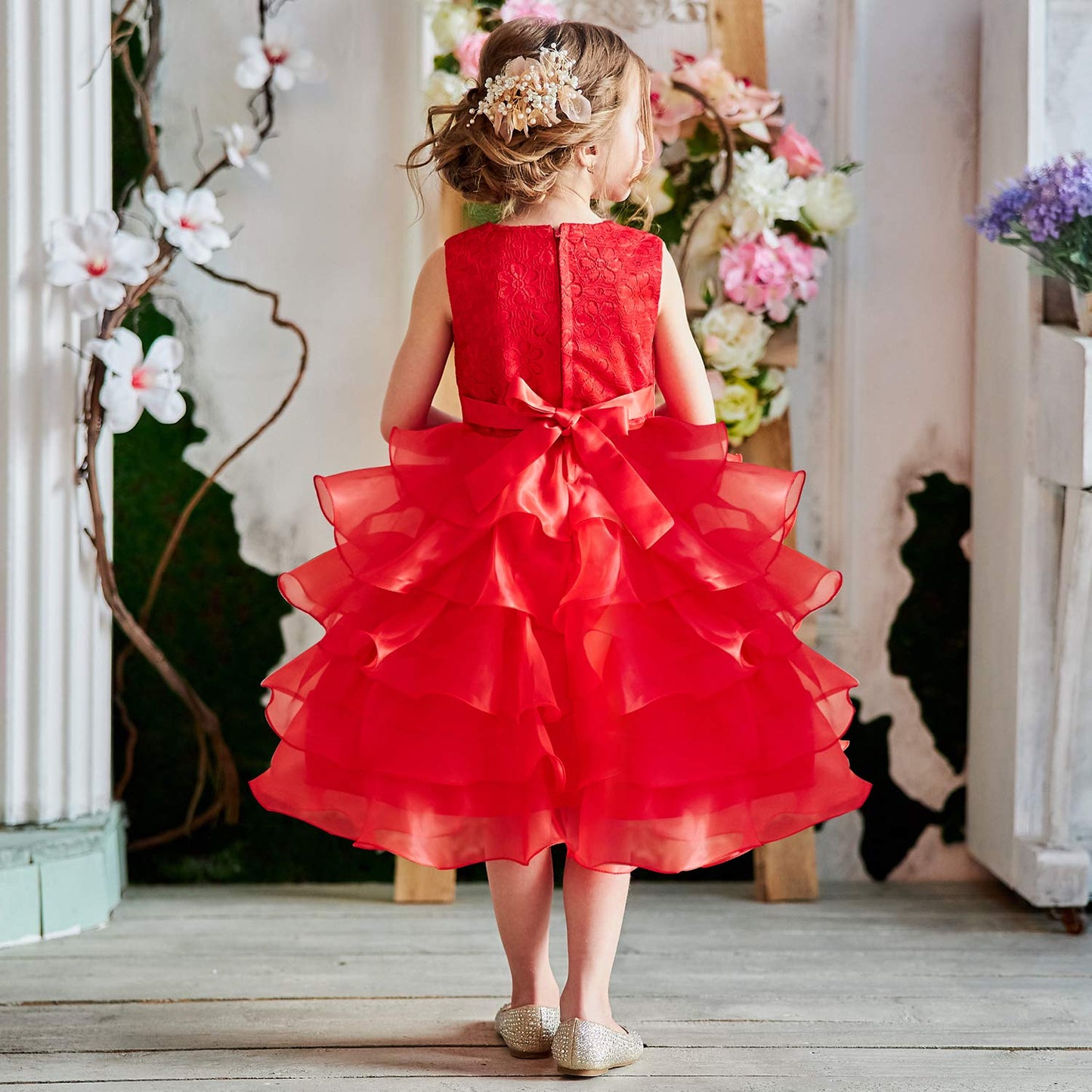 NNJXD Girl Dress Kids Ruffles Lace Party Wedding Dresses Size 12-24 month Red Tag size 90