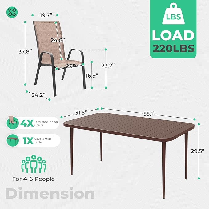 JEAREY Patio Dining Table, Outdoor Dining Table All-Weather for Garden, Backyard, Lawn, Coffee