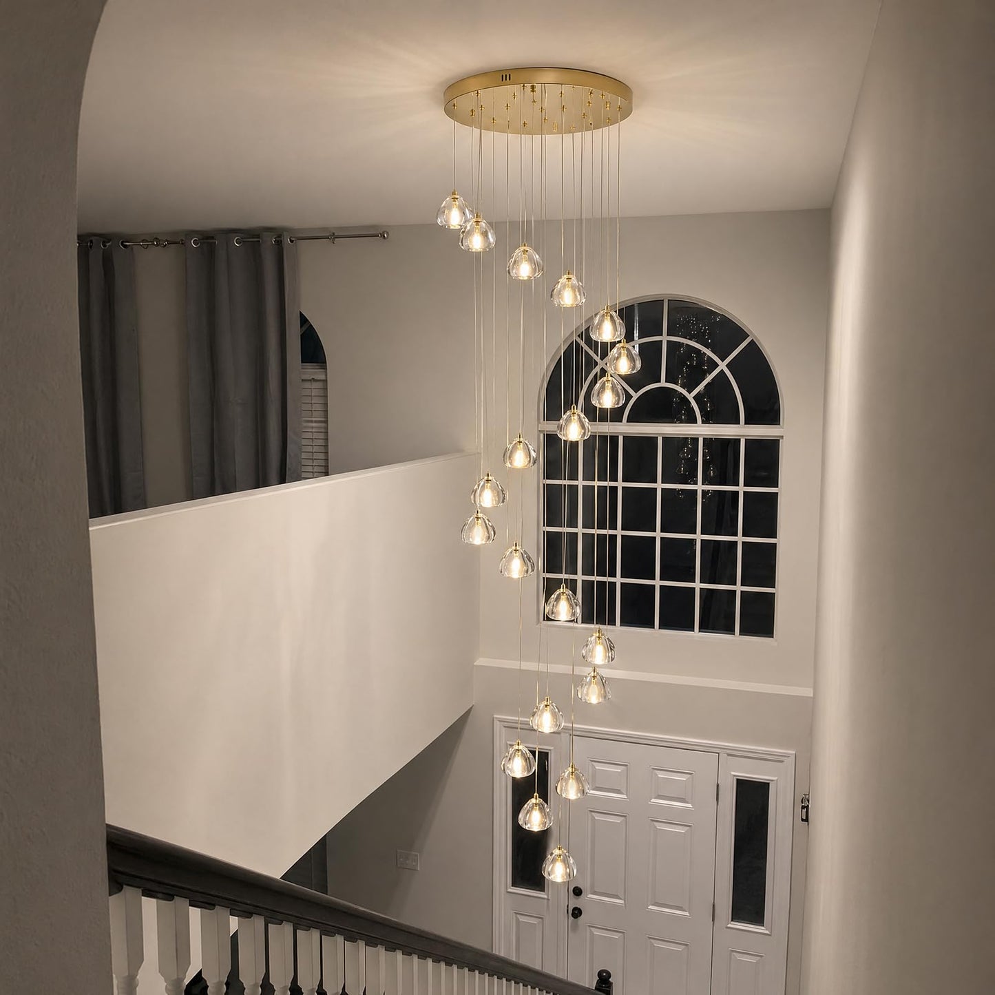 20 Light Modern Crystal Chandelier 141" Long Gold LED Lighting for High Ceiling Foyer Living Room Entryway Staircase