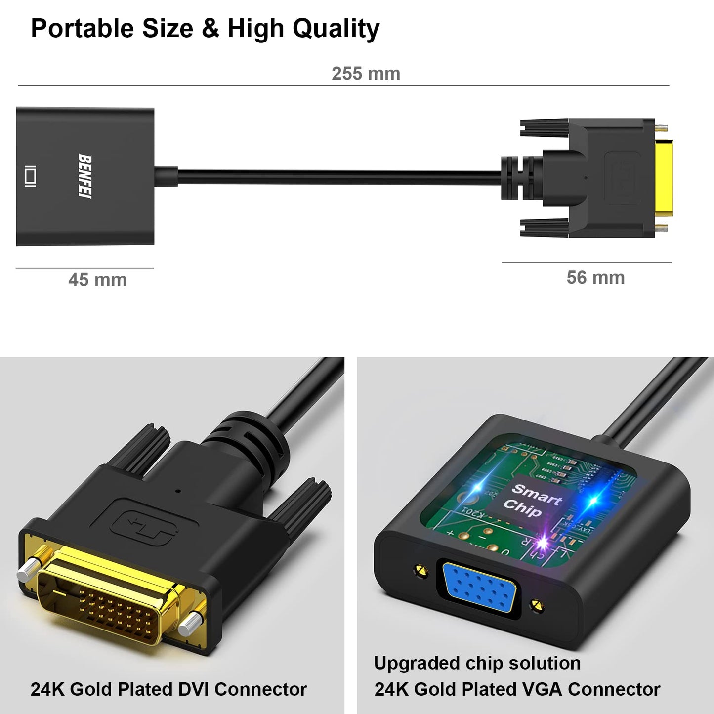 BENFEI Active DVI-D to VGA Adapter, DVI-D 24+1 to VGA Male to Female Adapter