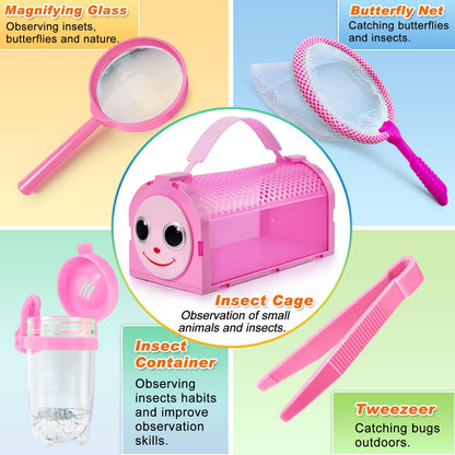 Bug Catcher Kit & Outdoor Explorer Kit for Kids, 10 Pcs Bug Catching Kit with Toy Cage, Backpack, Flashlight, Manifying Glass, Toy Net, Outdoor Exploration Toys Gift for Boys Girls 3-12