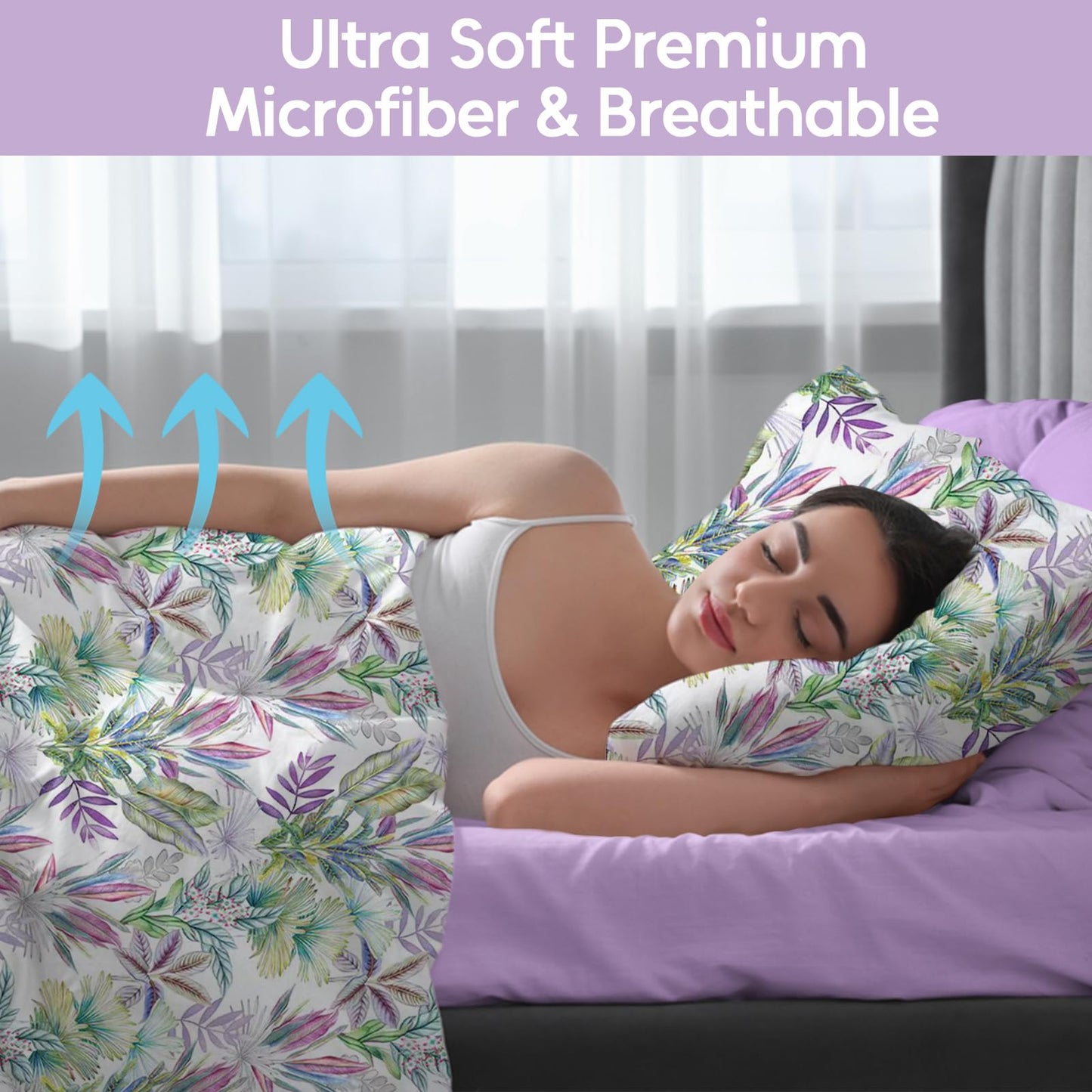 LONAVA Botaincal Queen Size 6 Pcs Sheet Set, Breathable Microfiber Deep Pocket Lavender Fitted Sheets, Comfy & Breathable Patterned Flat Sheets,4 Gentle Soft Pillowcases, Tropical