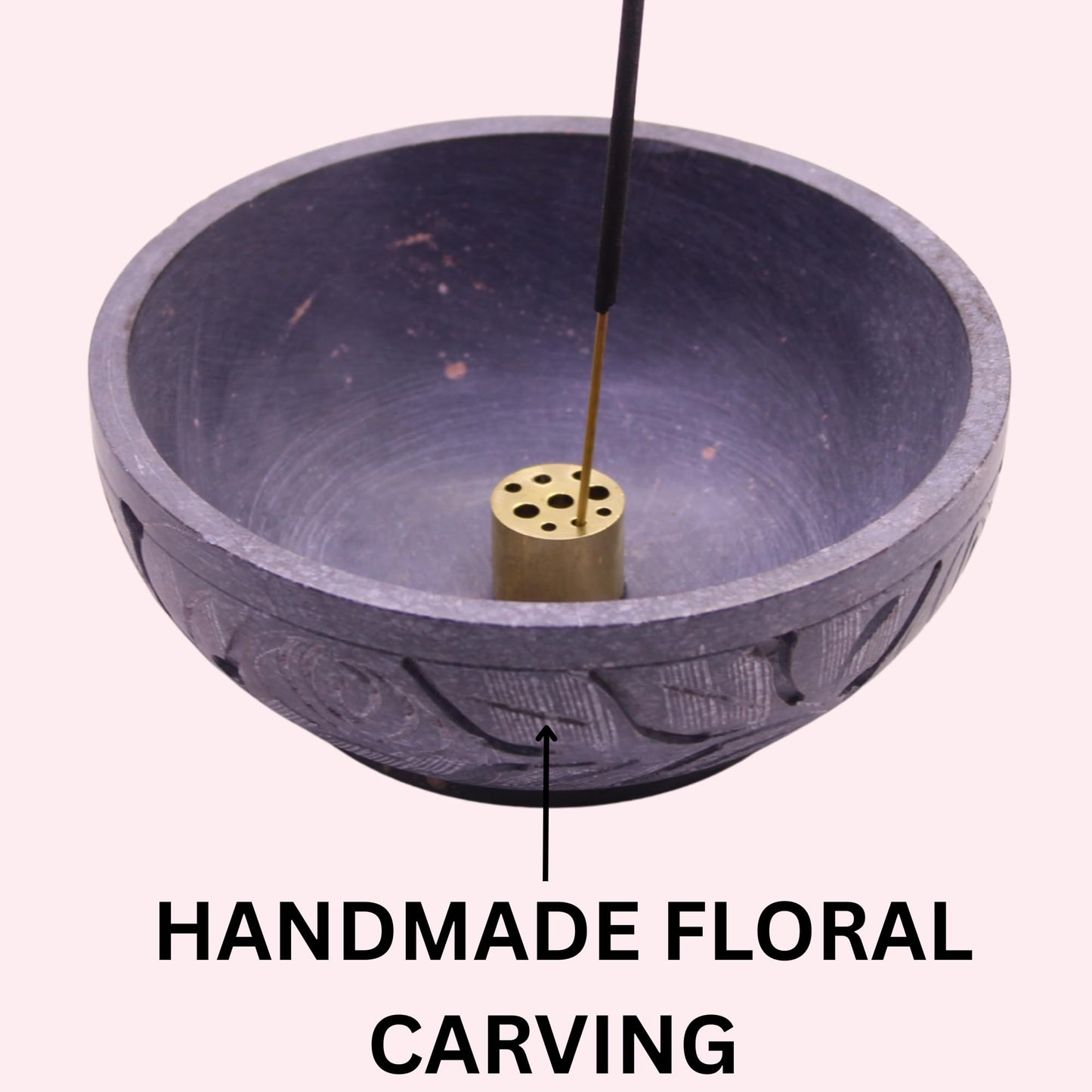 KC KULLICRAFT Natural Grey Marble Incense Holder Bowl – 5" Ash Catcher Burner for Meditation, Smudge, Palo Santo – 9-Hole Brass Insert Fits Most Incense Sticks.