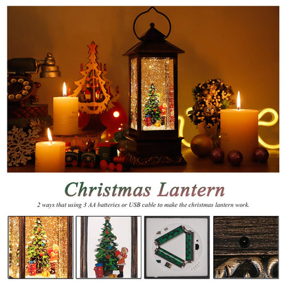 Christmas Snow Globe Lantern Crystal Glitter Lantern Features 8 Songs and 6-Hour Timer Function Ideal for Holiday Decorations and Gifts USB and Battery-Powered Snow Globe (Christmas Tree)