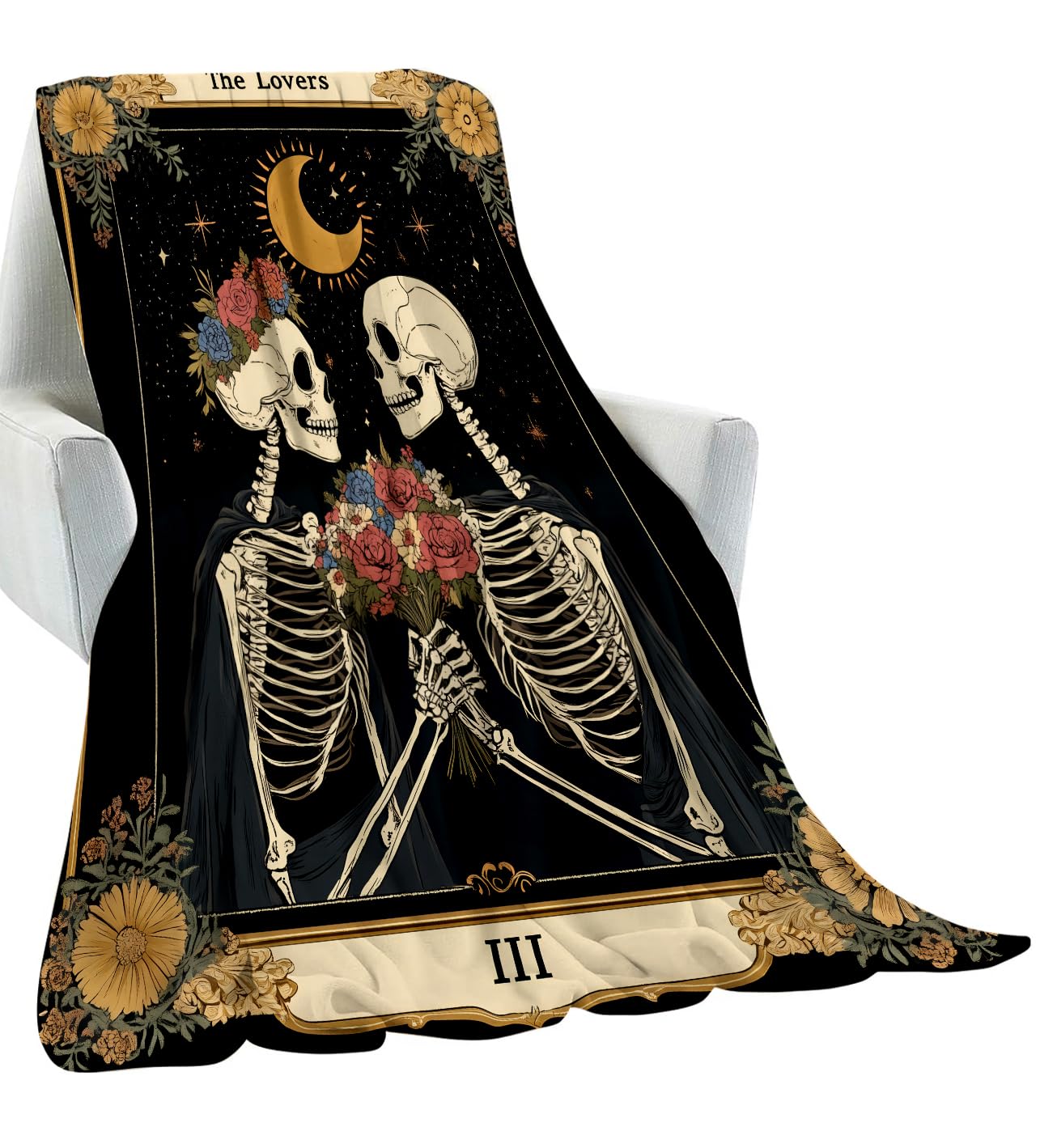 amepay The Lovers Tarot Skeleton Blanket Gifts for Women Adult Girls,Gothic Romantic Throw Blankets,Soft Comfy Lightweight for Home Halloween Couch Bed Sofa Decor,Celestial Goth Sky Design 50x60in