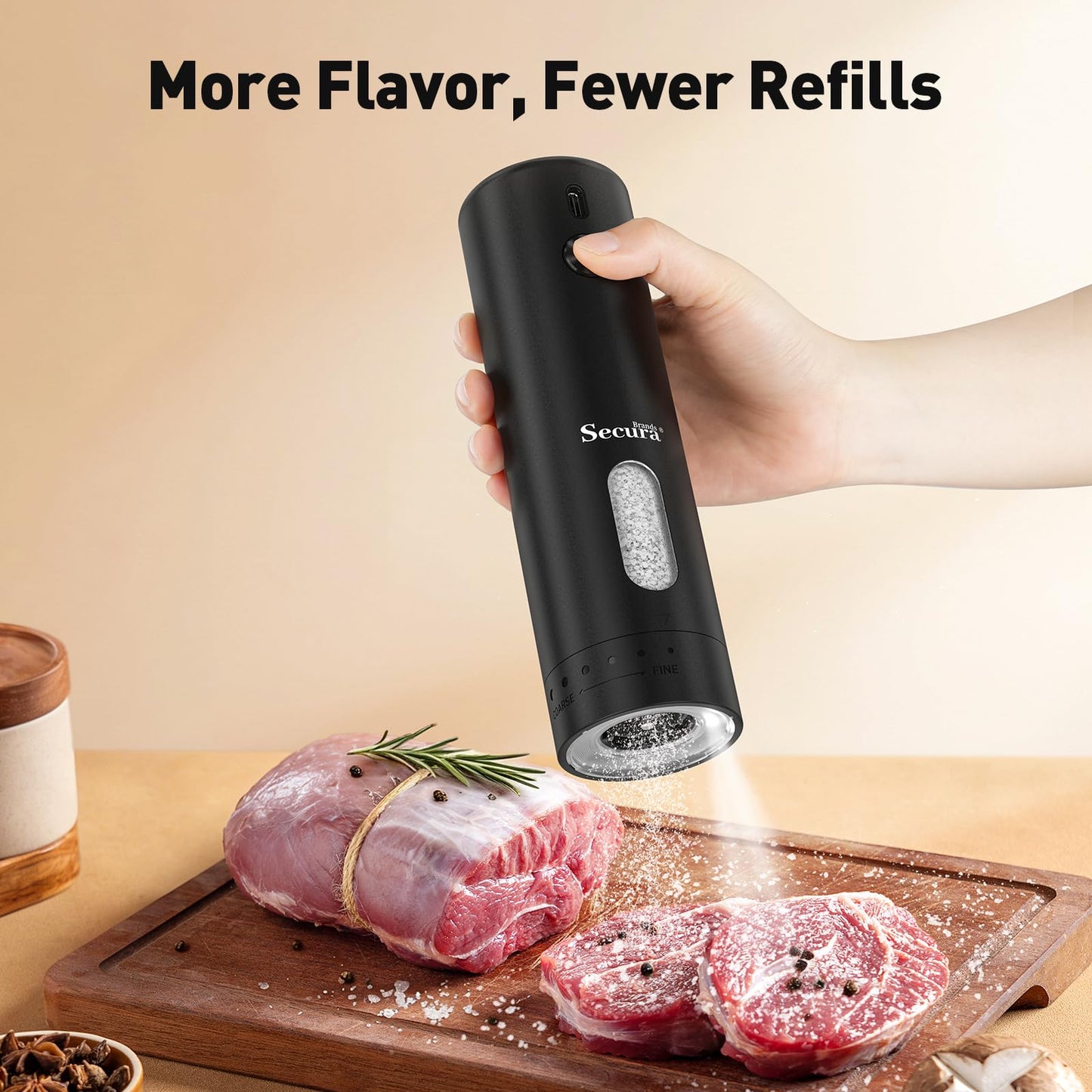 Secura Brands Electric Salt and Pepper Grinder, Black
