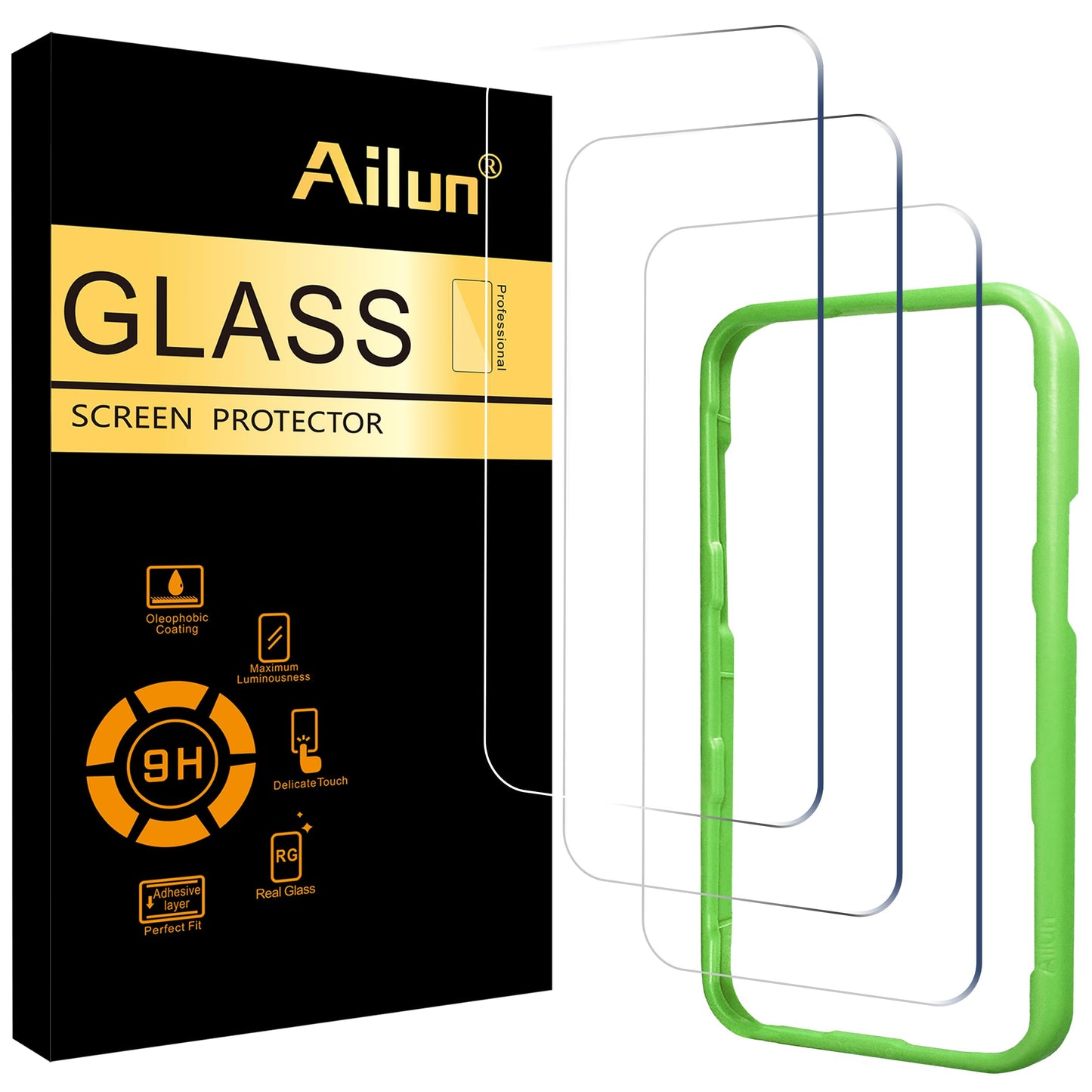 Ailun Screen Protector for iPhone 16 / iPhone 15 / iPhone 15 Pro [6.1 Inch] Display 3 Pack Tempered Glass, Dynamic Island Compatible, Case Friendly [Not for iPhone 16 Pro 6.3 Inch].