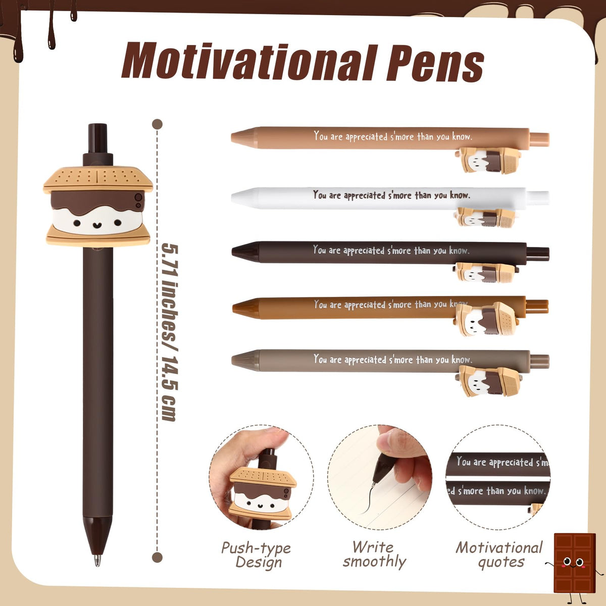 Sayglossy 75 Set Office Inspirational Gifts Bulk S'More Gifts Pens Sets Motivational Marshmallow Ballpoint Pens Keychain Bookmark Appreciation Gift for Teacher Team Employee Staff Coworker