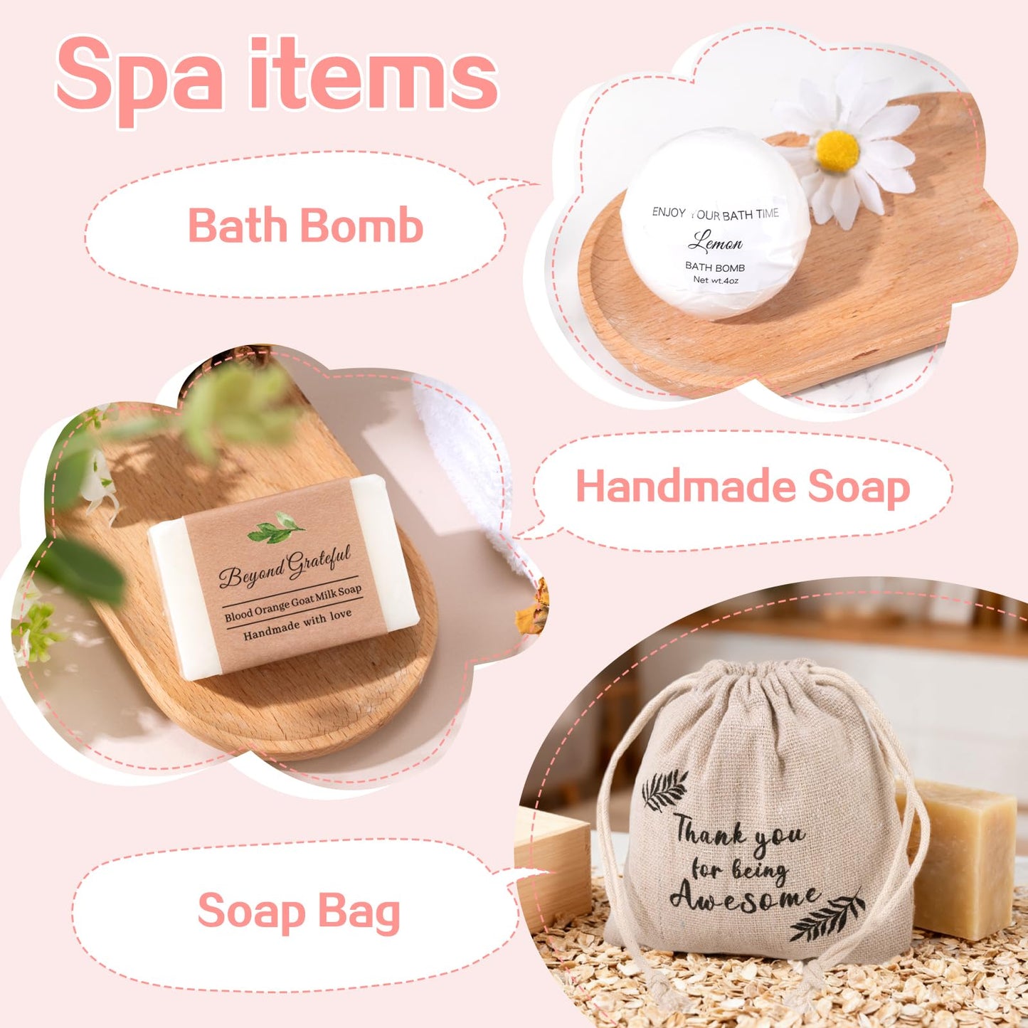Employee Appreciation Gifts Bulk for Women, Thank You Gift Box for Women with Relaxation Spa Set, Gift for Coworkers Teacher Boss Team Mentor Leader Social Worker, Pink