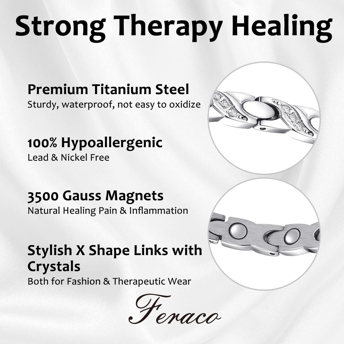 Feraco Magnetic Bracelet Ring for Women Titanium Steel Magnetic Bracelet with Magnets Sparkling Crystals