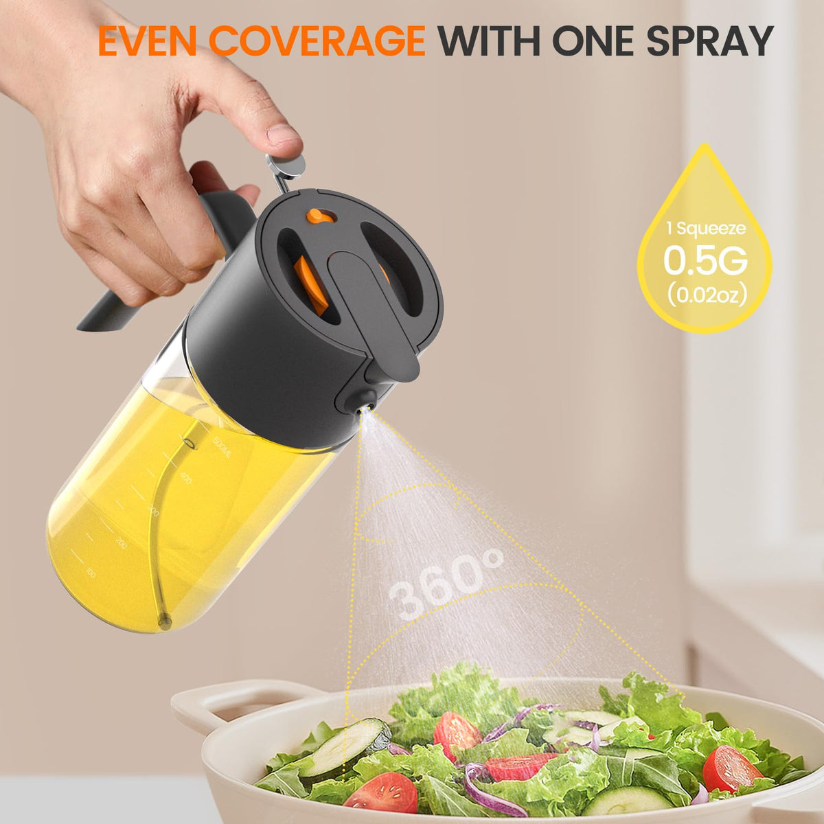 Costop Oil Sprayer for Cooking, 2025 Large Advanced Olive Oil Dispenser Bottle,500ml/17oz Glass Olive Oil Sprayer,2 in 1 Even Spray with Portion Control for Kitchen, Air Fryer, Salad, BBQ - Black