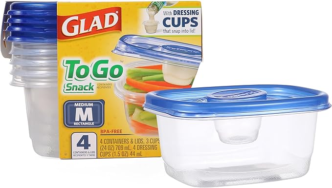 GladWare To Go Snack Food Storage Containers, Medium Rectangle Holds 24 Ounces