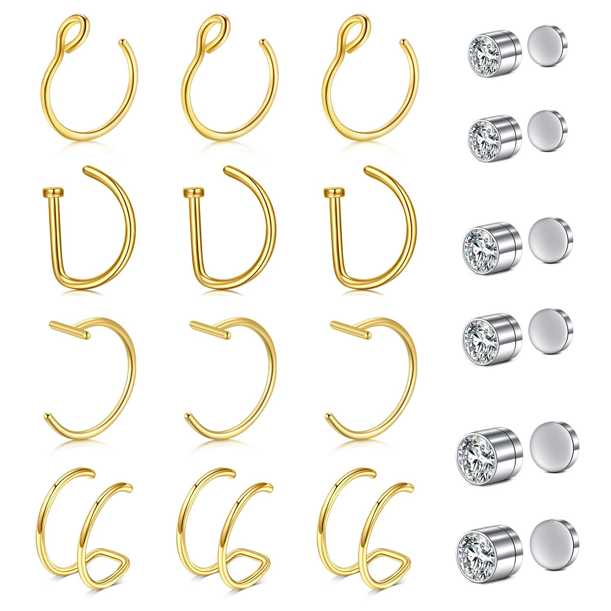 JFORYOU FORYOU Fake Nose Ring Fake Nose Piercing Fake Nose Rings Hoop for Women Faux Nose Piercing Clip on Non Pierced Faux Body Piercing Jewelry for Women Men Gold