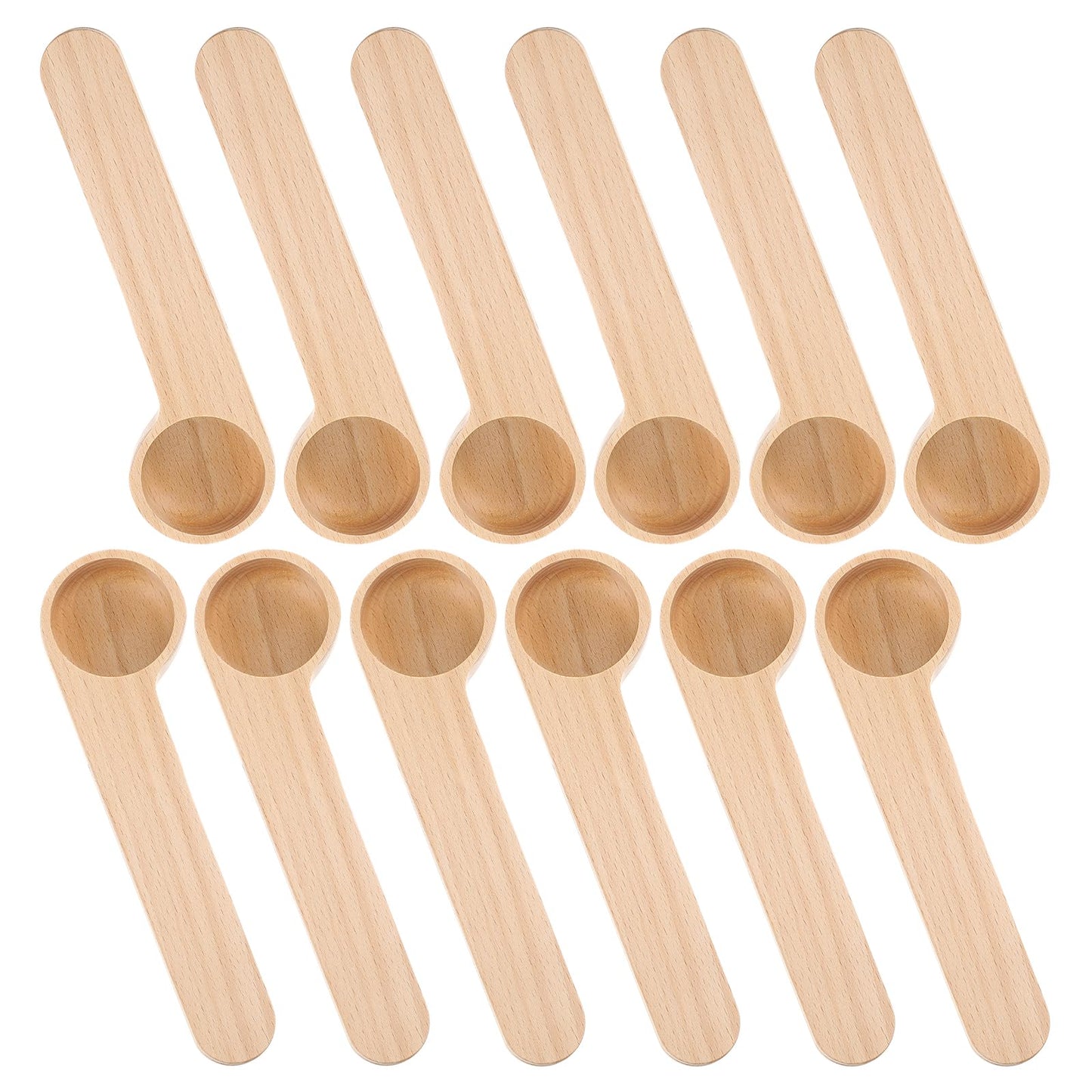 XLIUAX 12 Pcs Wooden Coffee Spoons, Tablespoon Measuring Scoop with Bag Sealer Clip for Ground Beans, Espresso Coffee, Tea, Sugar, Salt Home Kitchen Tools Utensils