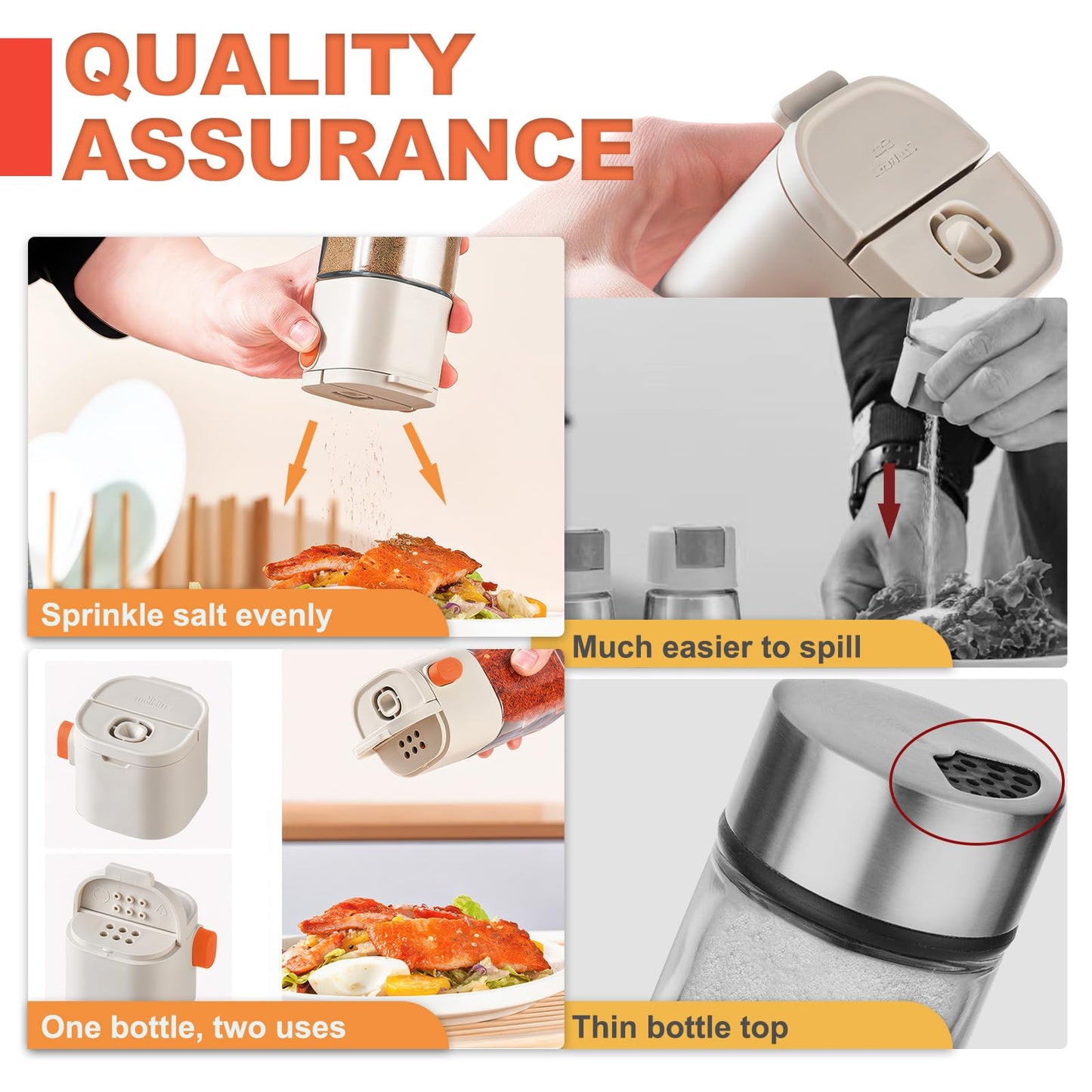 Realand 3 Pack Salt and Pepper Shakers with Quantitative Spout, Glass Measuring 0.5g Salt Shaker Dispenser, Spice Shaker for Salt Sugar Seasoning Kitchen Cooking Camping