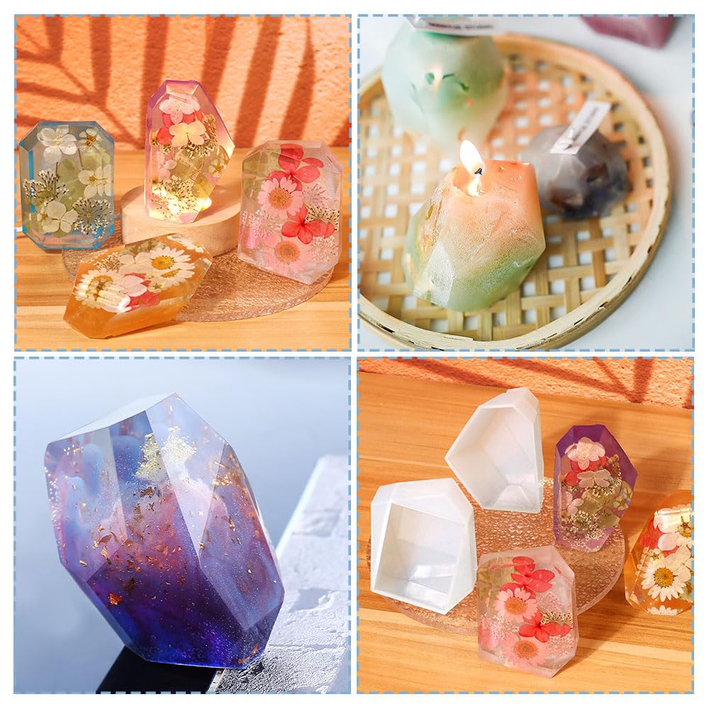 BIGEBO Gem Stone Resin Molds Silicone, Multi-Faceted Crystal Molds for Epoxy Resin Quartz Jewelry Candle Soap Ice Cube Keychain Pendant Resin Tools
