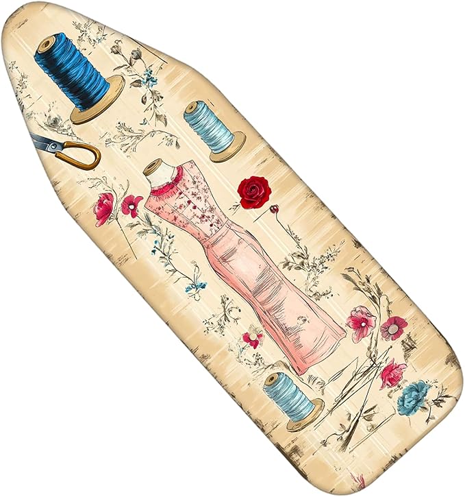 Nuxovilar Vintage Sewing and Floral Pattern Ironing Board Cover, 18×49 inch