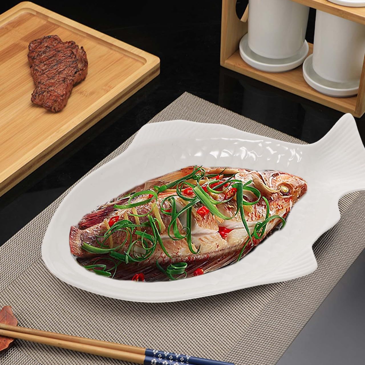 DOITOOL Creative Fish Plate Ceramic Serving Platter 11 Inch Fish Shaped Dish Snack Storage Tray for Home Dinner Party Restaurant