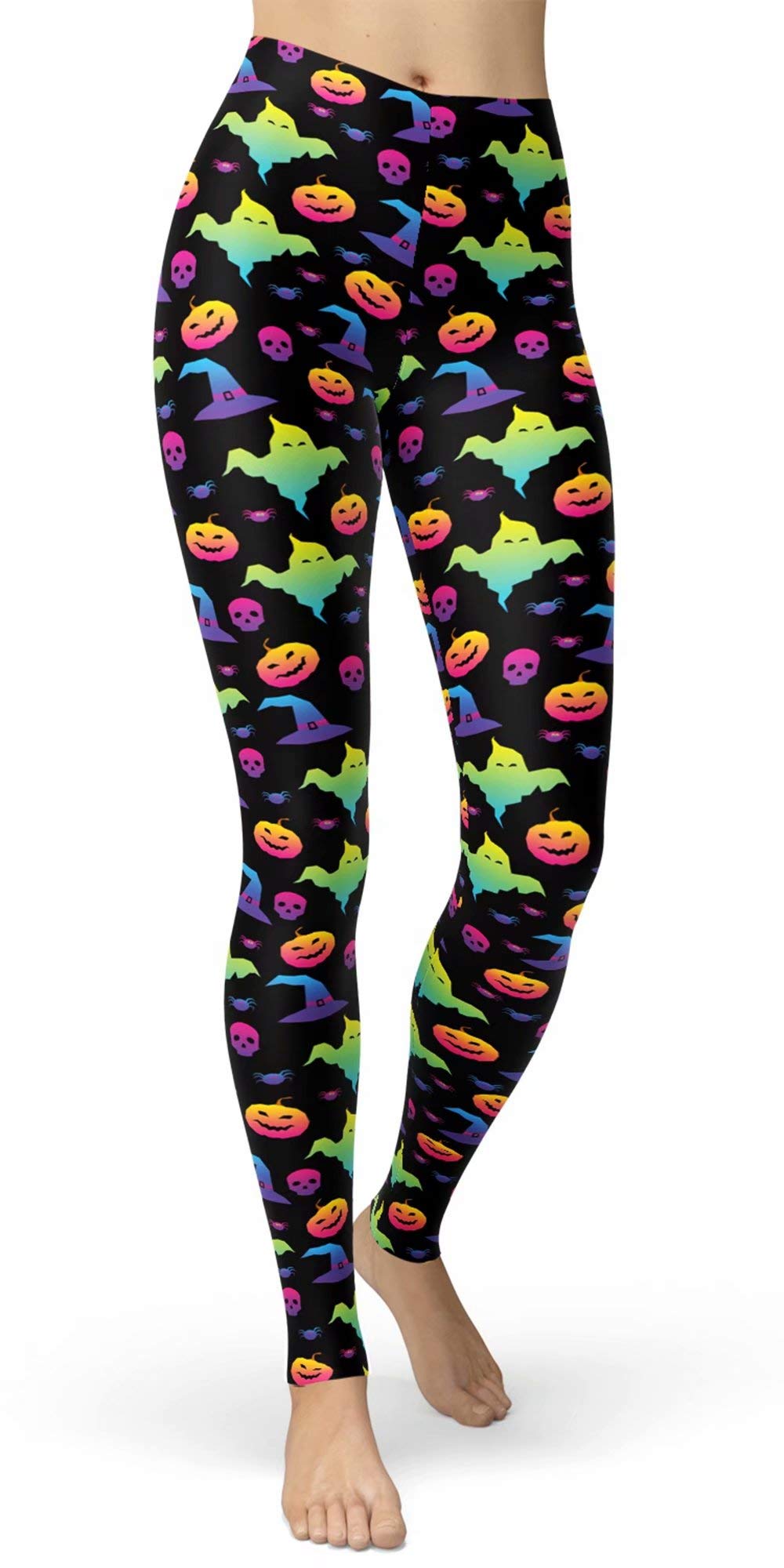 sissycos Women's 80s Leggings Artistic Splash Printed Buttery Soft Stretchy Pants (Small, Rainbow Halloween)