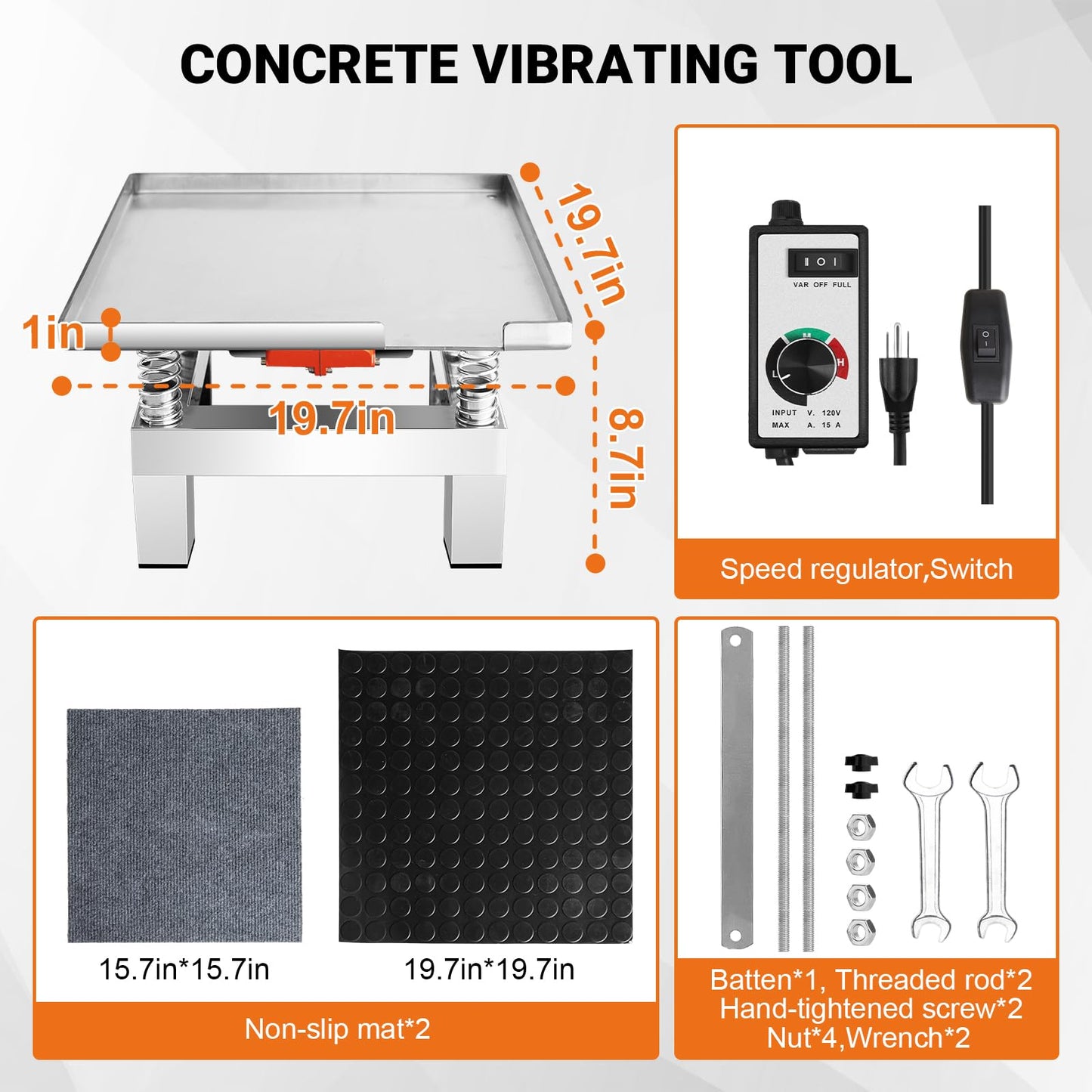 Concrete Vibration Table19.7×19.7in With Cloth Mat,For Molds Lab Stainless Steel Concrete Vibrating Tool,Governor Adjustment 110V