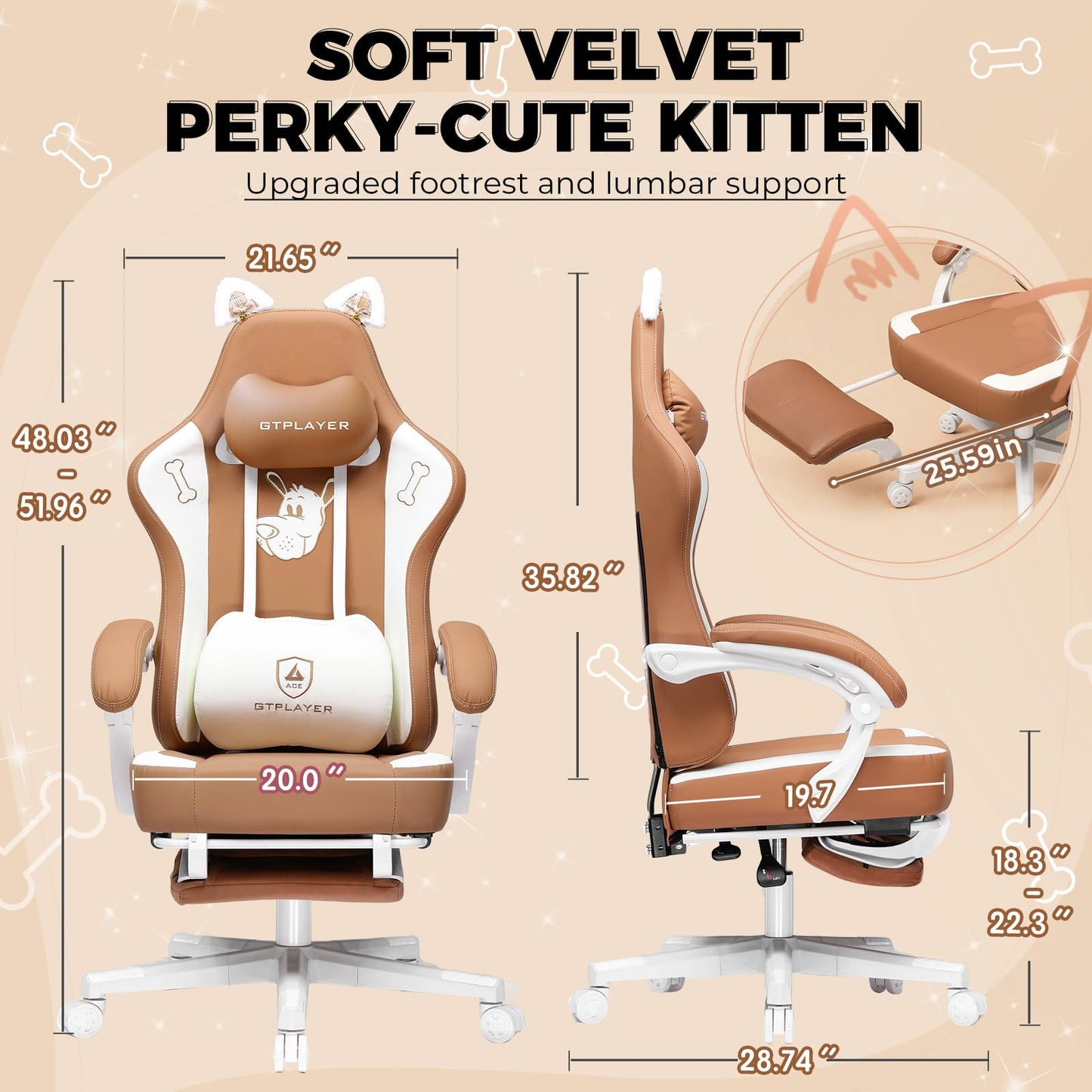 GTPOFFICE Gaming Chair Cute with Cat Ears, Ergonomic Computer Chair with Footrest Cat Paw Lumbar Support Comfortable Reclining Game Chair Desk Chair for Adult,Teens, Soft Fabric,Soft-Red