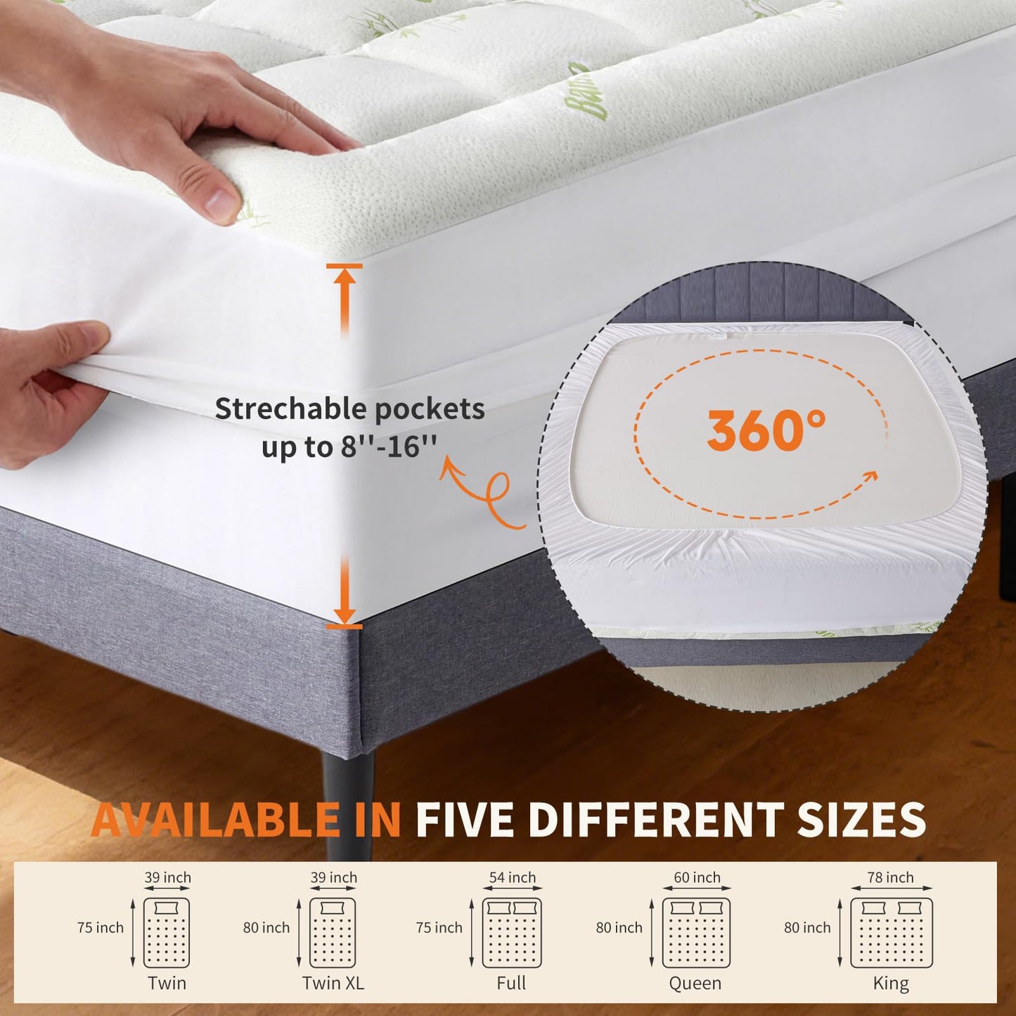 OLIXIS King Bamboo Viscose Mattress Topper, Cooling Breathable Bed Pad